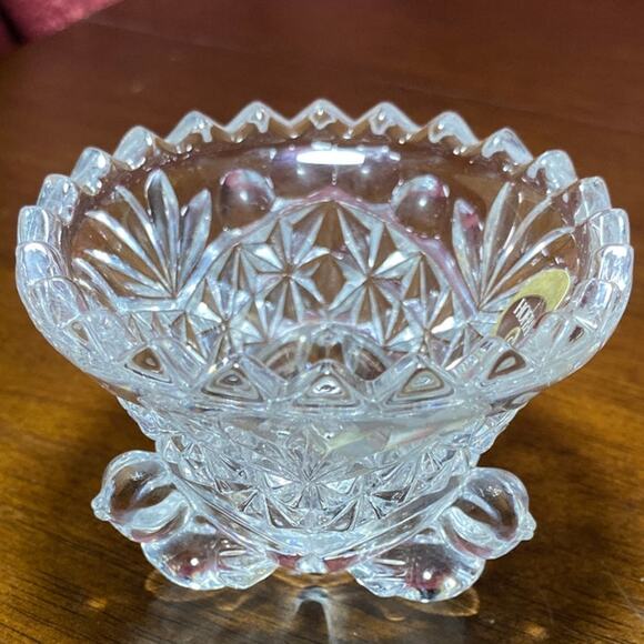 Vintage Hofbauer 1982 Lead Crystal Byrdes 3 footed Bird Sawtooth Trinket Dish - Picture 3 of 10